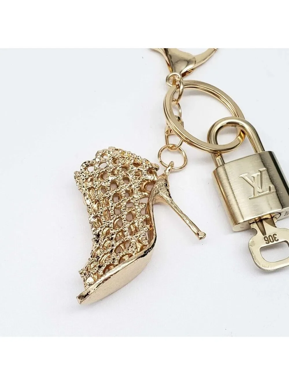 Authentic LV Gold Padlock & Key 🔑 Designer Bag Charm w/ Unbranded Shoe Keychain